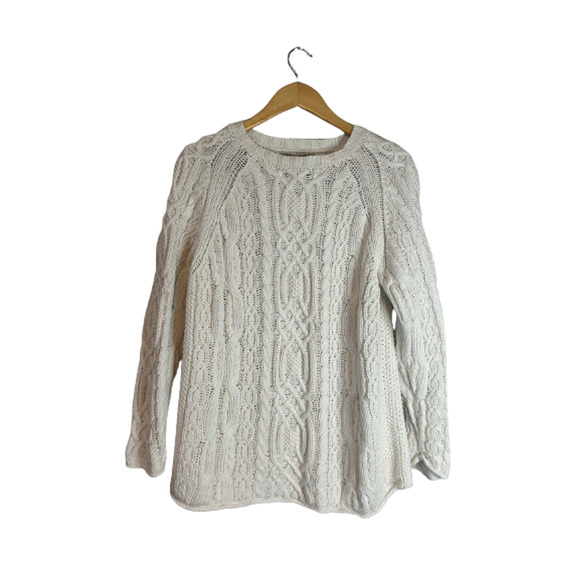 Abercrombie & Fitch Y2K Chunky Cable Ivory Knit Sweater Women's Med - Picture 2 of 8